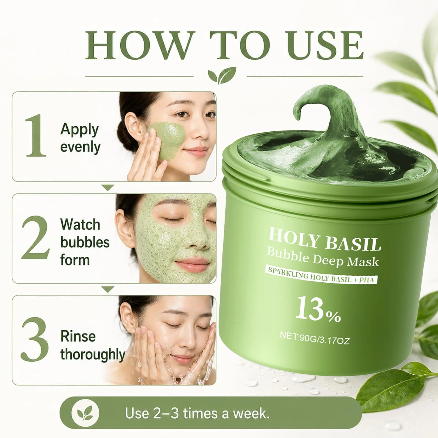 Zdjęcie 7: Maska do twarzy Holy Basil Bubble Deep Mask Clay-to-Foam z PHA i ekstraktem z Holy Basil, delikatna maska oczyszczająca i nawilżająca 90g