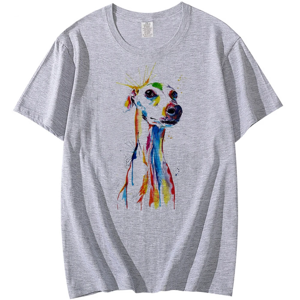 New Fashion Men O-Neck Greyhound Watercolor Print unisex streetwear white Hip Hop Geek Short Sleeve T Shirts