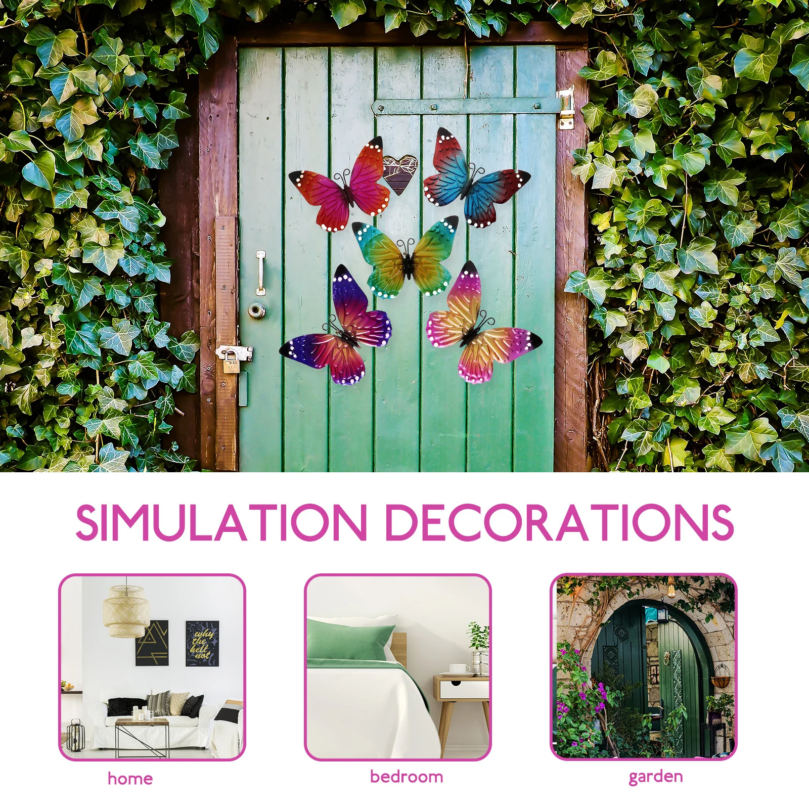

5pcs Metal Butterflies Wall Art Decor Indoor Outdoor Decoration Detailed Realistic Craft Garden naments
