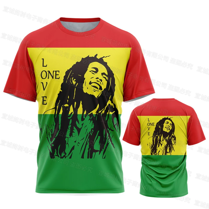 Bob Marley masculino impresso em 3D camisa de rua grande, gola redonda, estilo rock moderno, manga curta camiseta de ginástica, 6XL