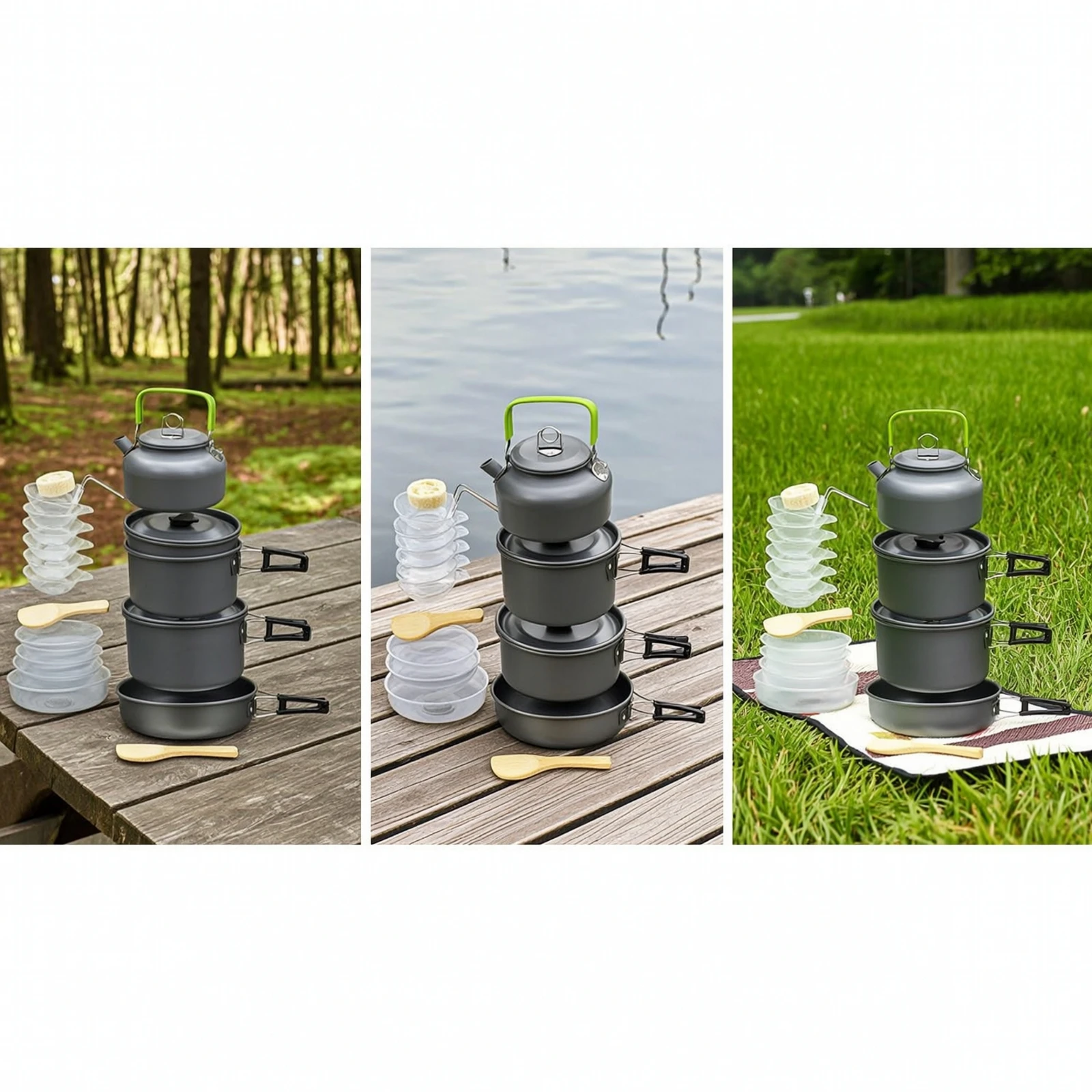 Nesting Camping Cooking Set - Kampkookset met waterkoker Opvouwbare campingkookset Campingkookset