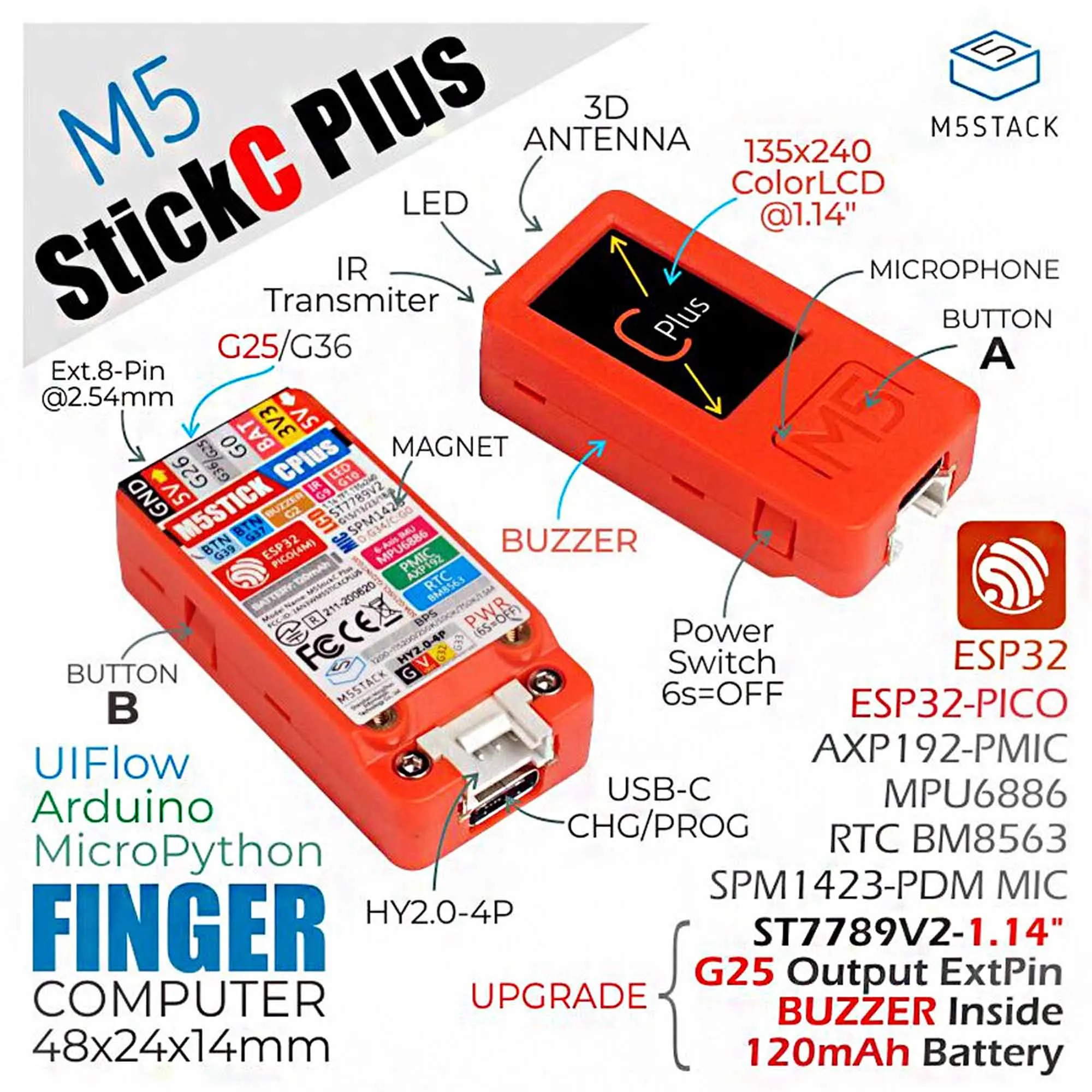 

M5StickC PLUS ESP32-PICO Mini IoT-Entwicklungsboard-комплект ESP32 IoT-контроллер