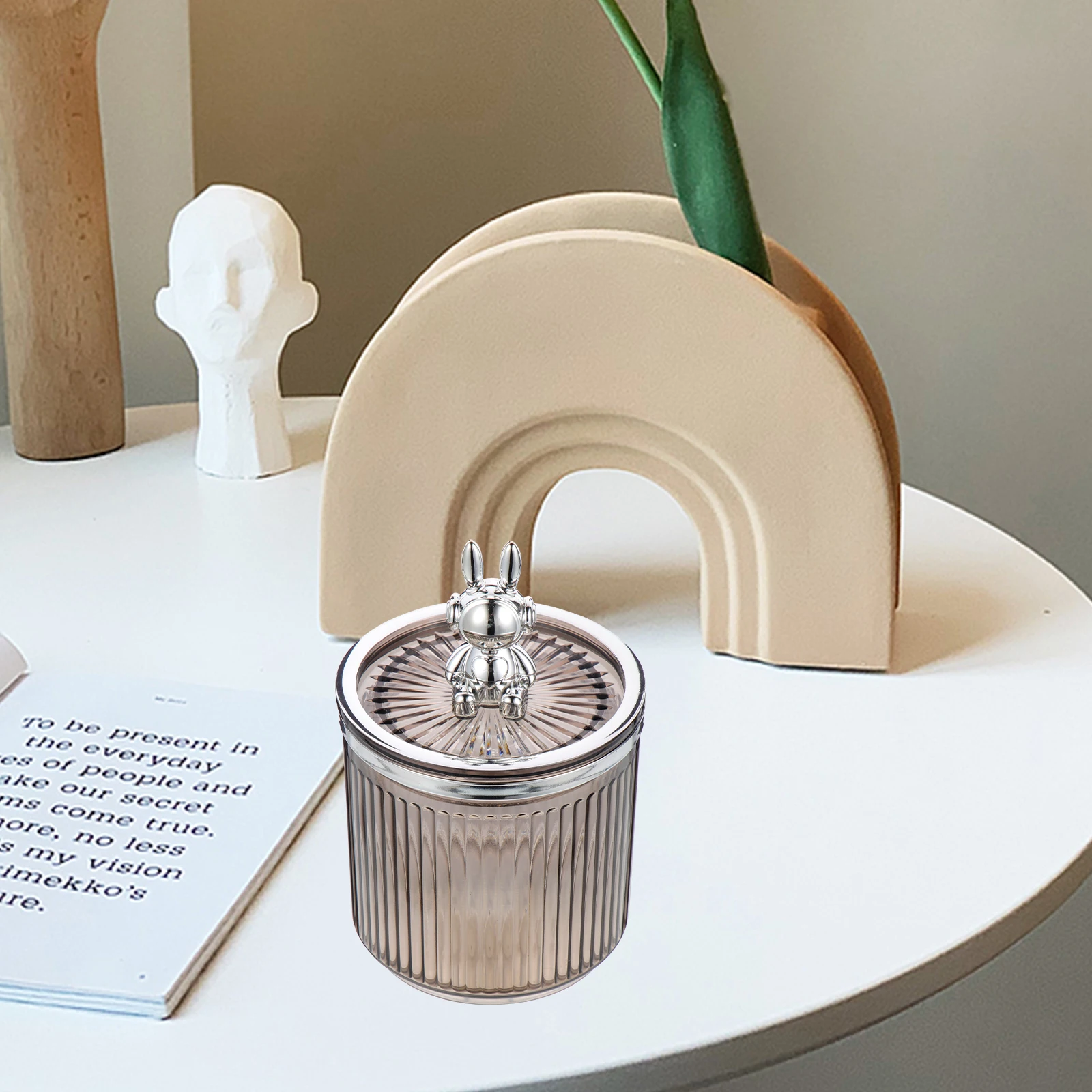 

Cartoon Astronaut Rabbit Storage Jar Transparent Acrylic Cotton Swabs Holder Makeup Organizer Bathroom Jar Jars