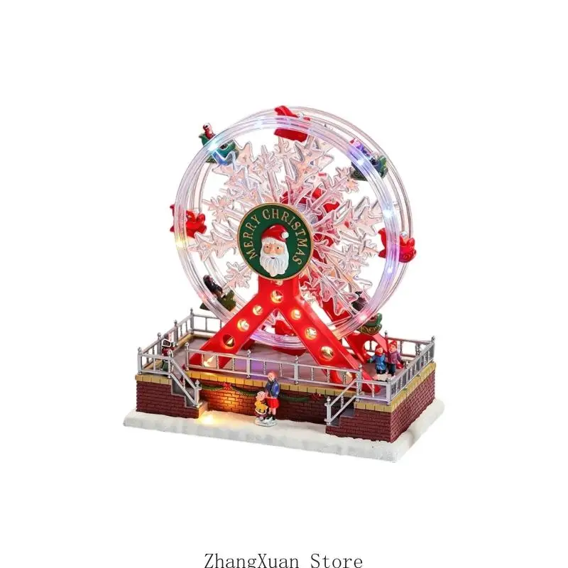 Ferris Wheel Music Box Rotate Christmas Music Box Glowing Christmas Wheel Figure with Music Function, Indoor Holiday Display