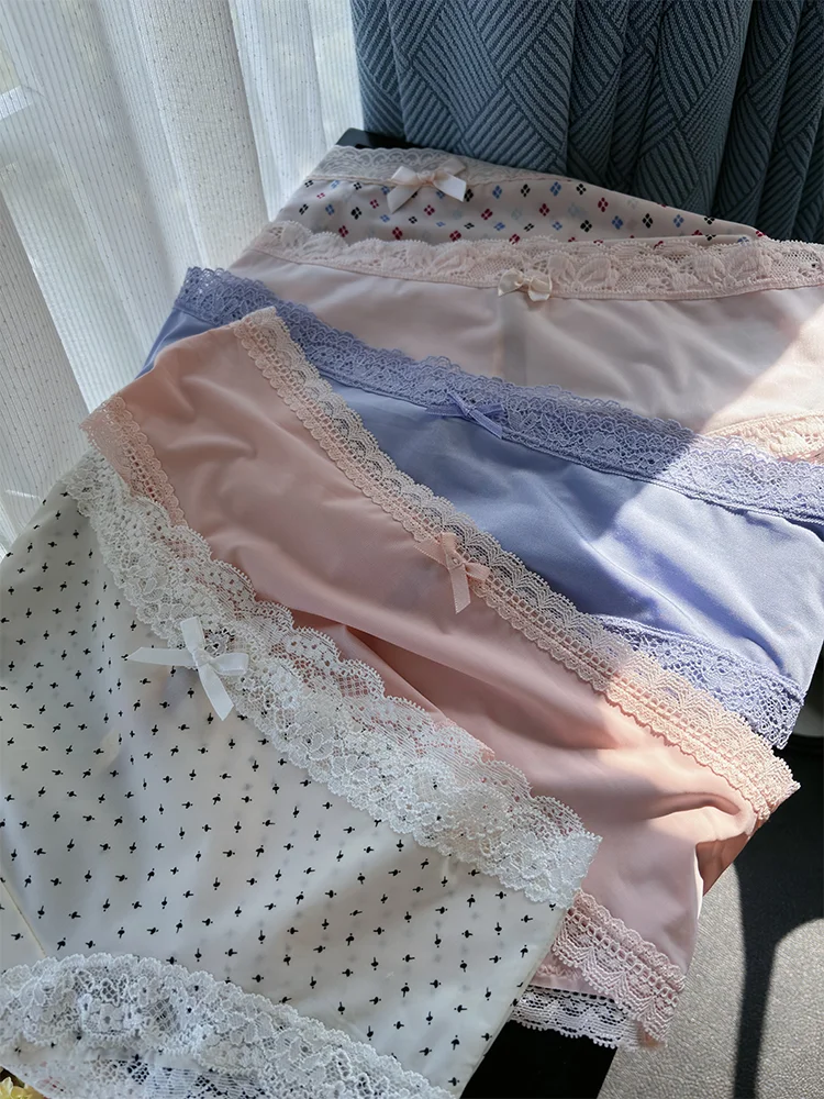 Pinkgirl Low Waist Ultra Thin Ice Silk Cotton Crotch  Panties Women's Sexy Briefs Breathable Comfortable Underwear