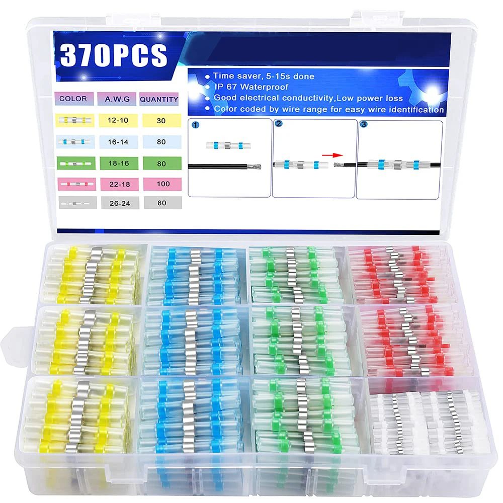 370 PCS welded sealed wire connector kit for automotive and marine heat shrink docking waterproof terminal insulation