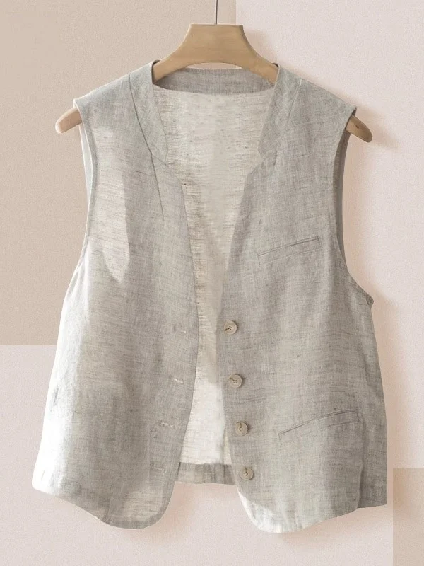 

Утягивающий льняной жилет большого размера, женская винтажная свободная верхняя одежда, летний топ для поездок на работу, обычная длина