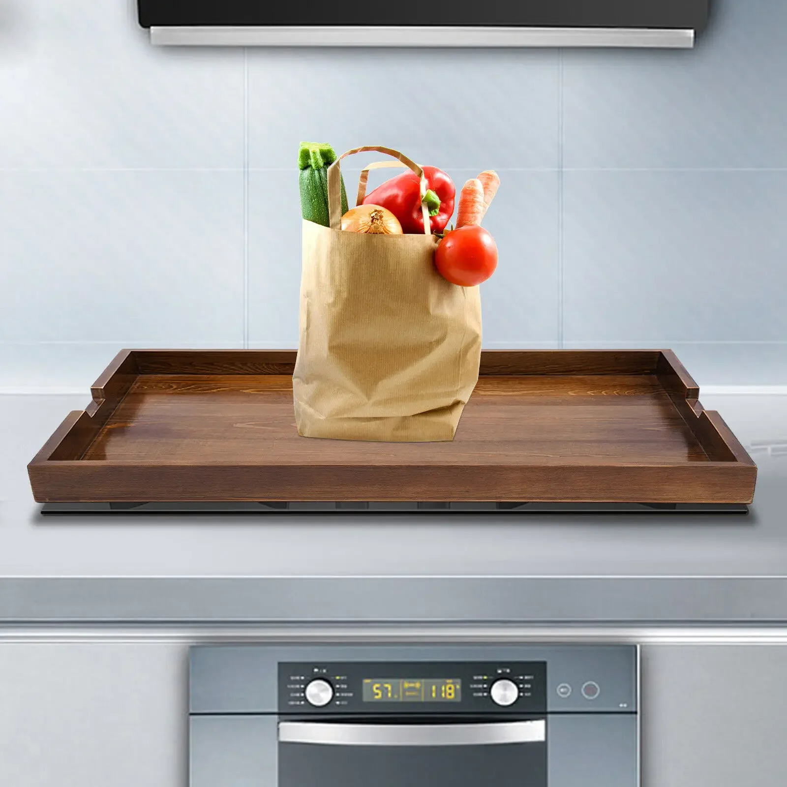 

30''x22'' 2-in-1 Noodle Board Stove Cover – Pine Wood Top & Serving Tray
