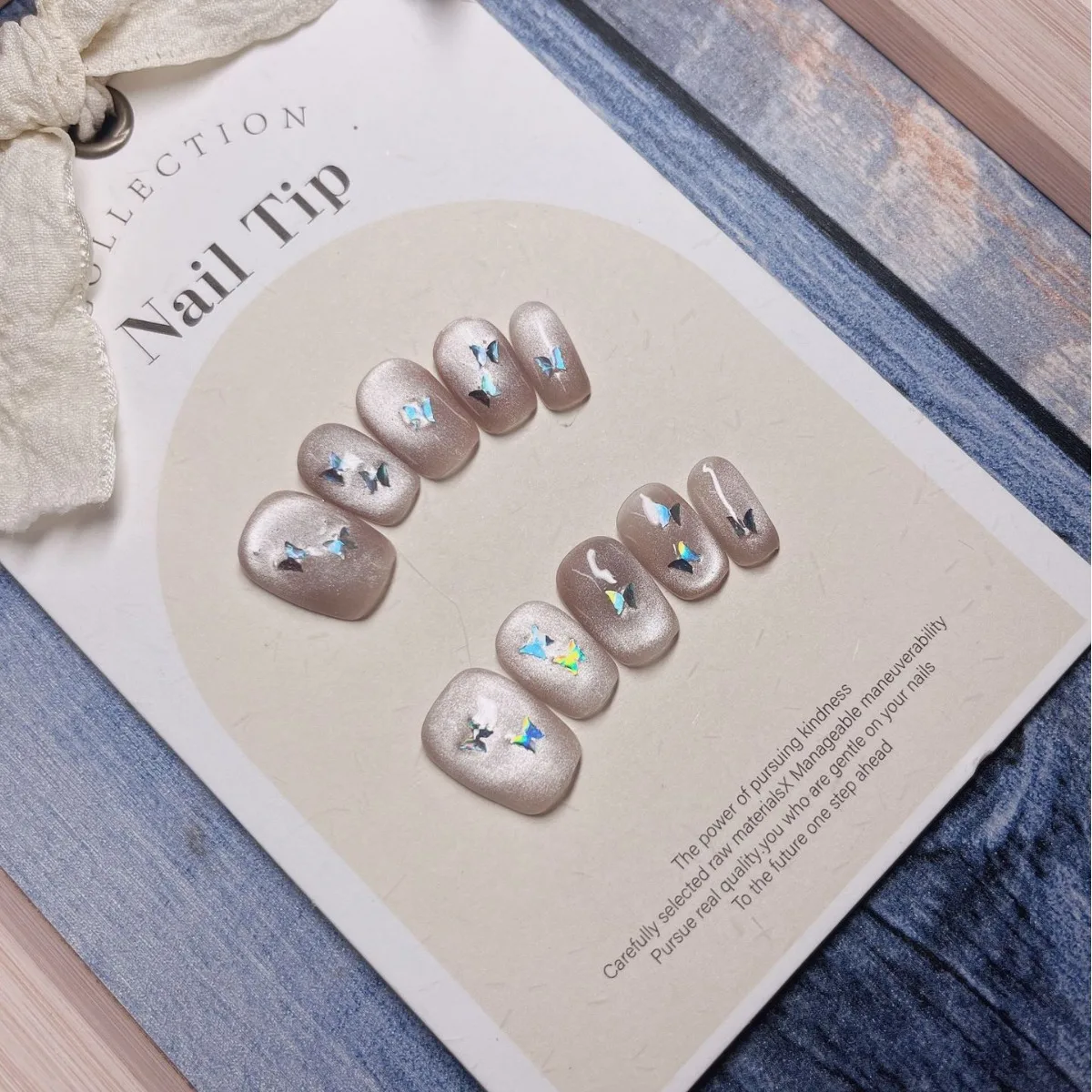 

1set Cat eye model colourful butterfly handmade wearable nails cute press-on nail stickers DIY reusable art nail patches