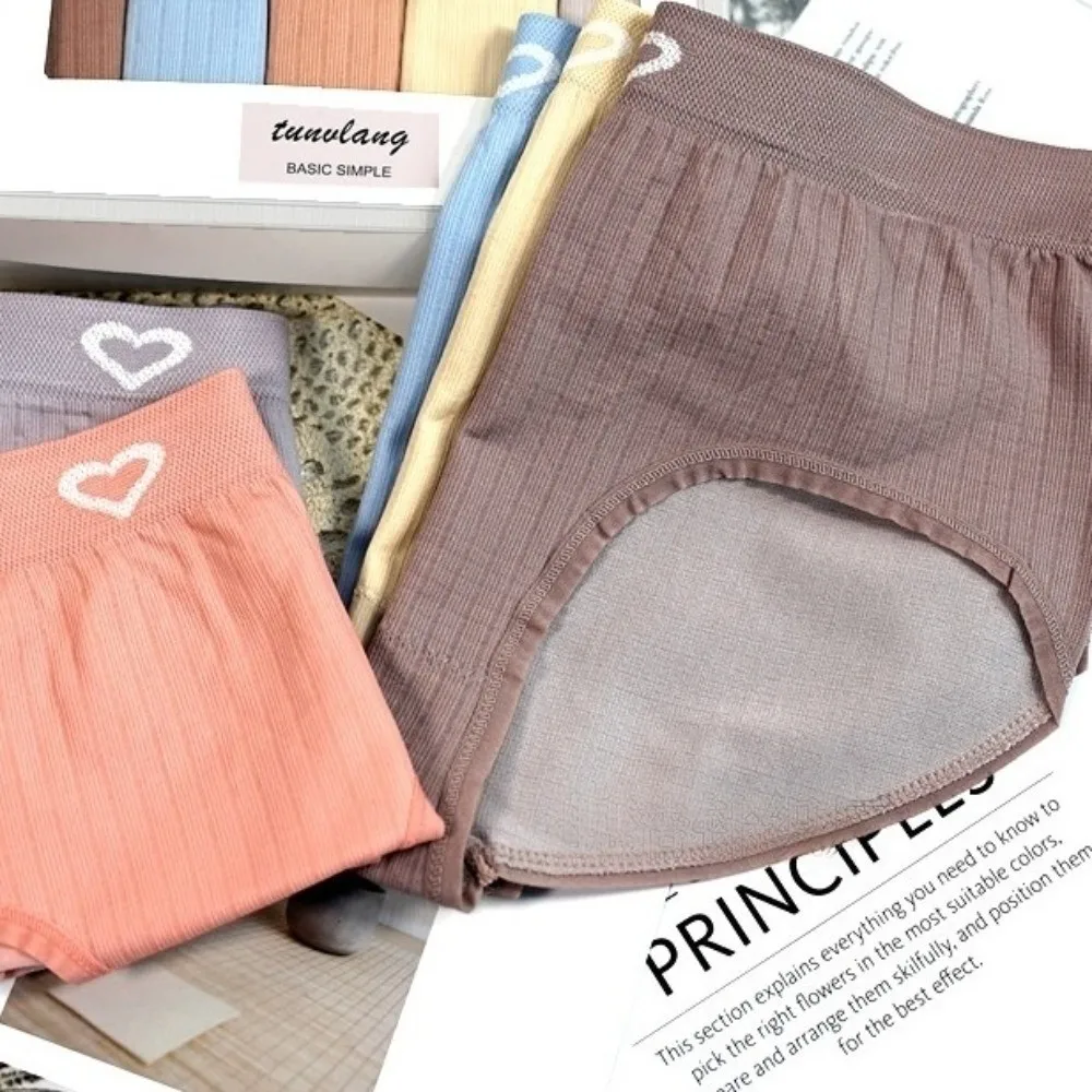 

5Pcs Middle Waist Women Panties Set Female Lingerie Random Color Candy Color Briefs Underwear High Elastic Love Heart Underpants
