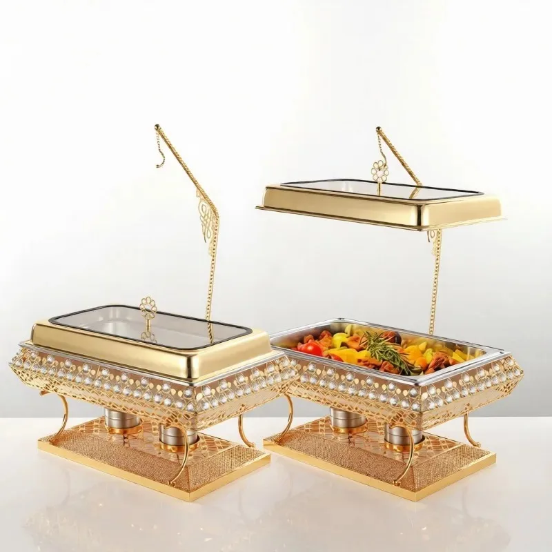 Stainless Steel 201 9L Capacity Alcohol-Fueled Luxury Gold Chafing Dish Food Warmer Buffet For Hotel Restaurant Catering