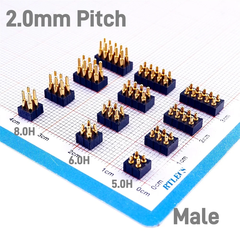 20 5 2 Pcs Grid 2.0 MM Pitch Pogo Pin Connector 4 6 8 10 Pin Dual Row SMD Male Spring Loaded 5 6 7 8 mm Re-Flow Solderable RoHS