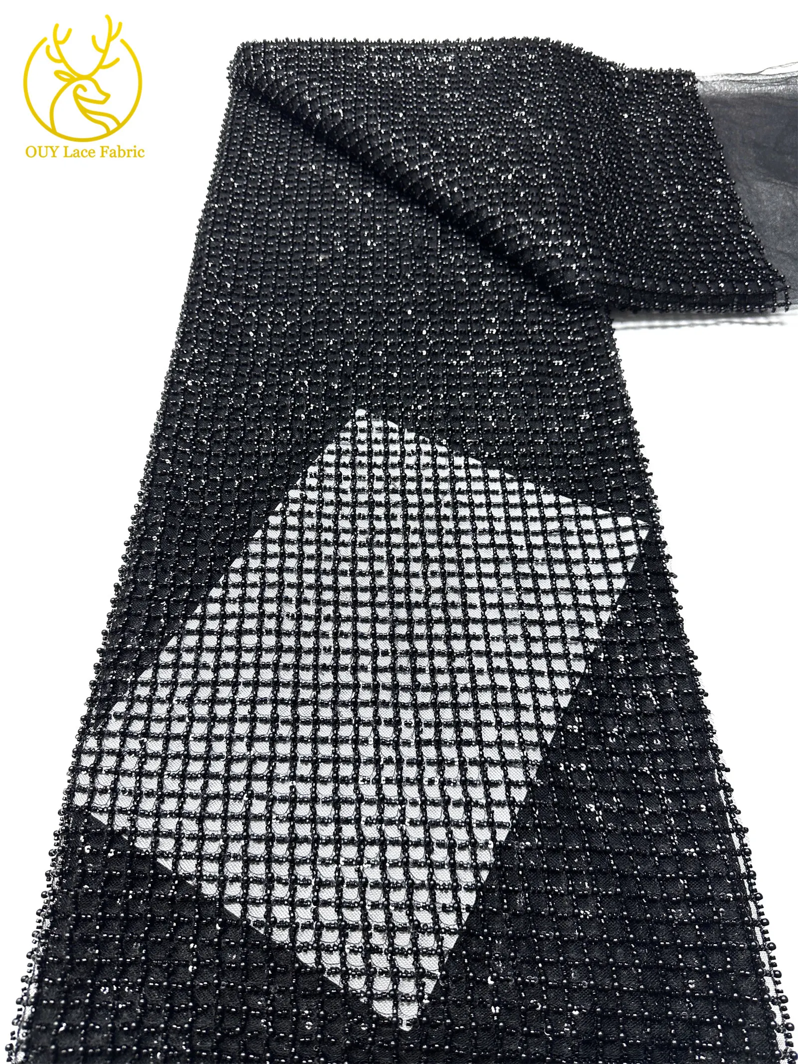 Luxuriöser Partykleid-Spitzenstoff, Tüll-Spitzenstoff mit Perlen, Hochwertiger Pailletten-Netz-Spitzenstoff für Hochzeitskleider, 5 Yards – Detail 30