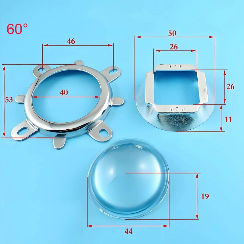2PCS 20W-100W HD LED Lens Kit 44mm-50mm Optical Glass Lenses Reflector Cup Fixing Bracket Tools DIY
