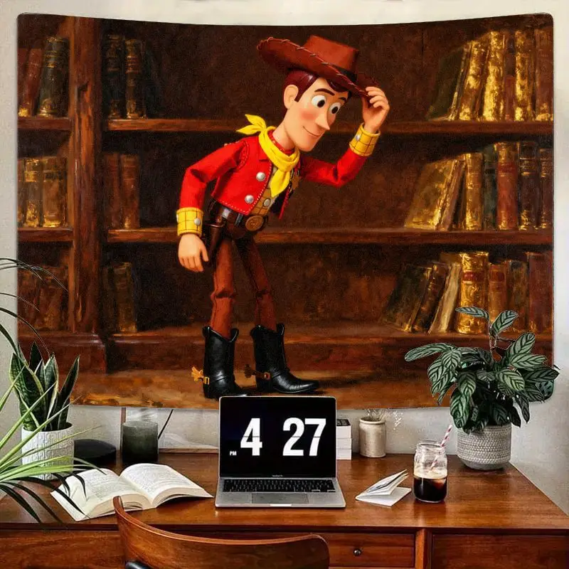 

1 шт., ковбойская книжная полка «История игрушек», гобелен, современный полиэстеровый настенный декор для гостиной, спальни, общежития, подарок фанату кино