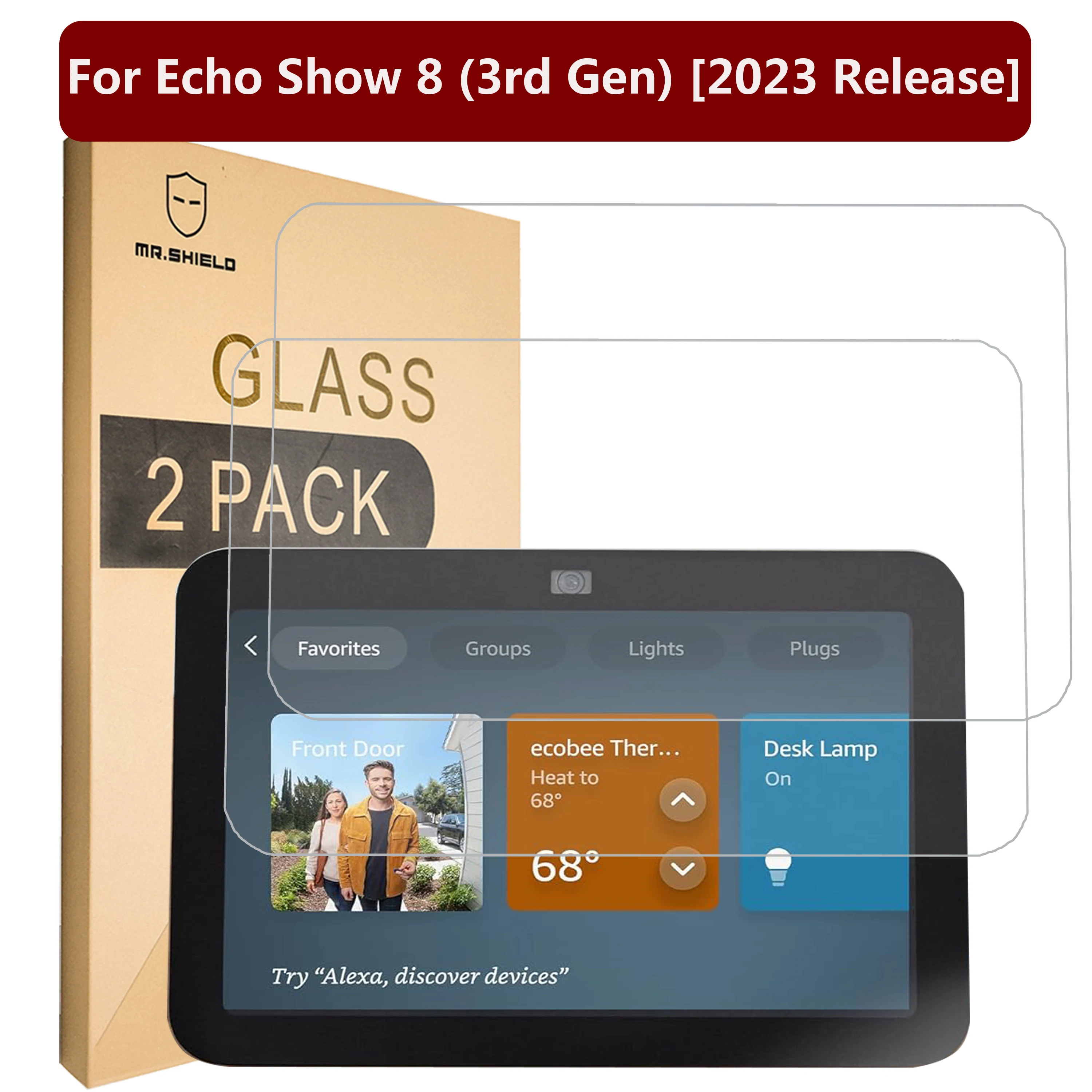 

Mr.Shield [2-PACK] Screen Protector For Echo Show 8 (3rd Gen) [2023 Release] [Tempered Glass] [Japan Glass with 9H Hardness]