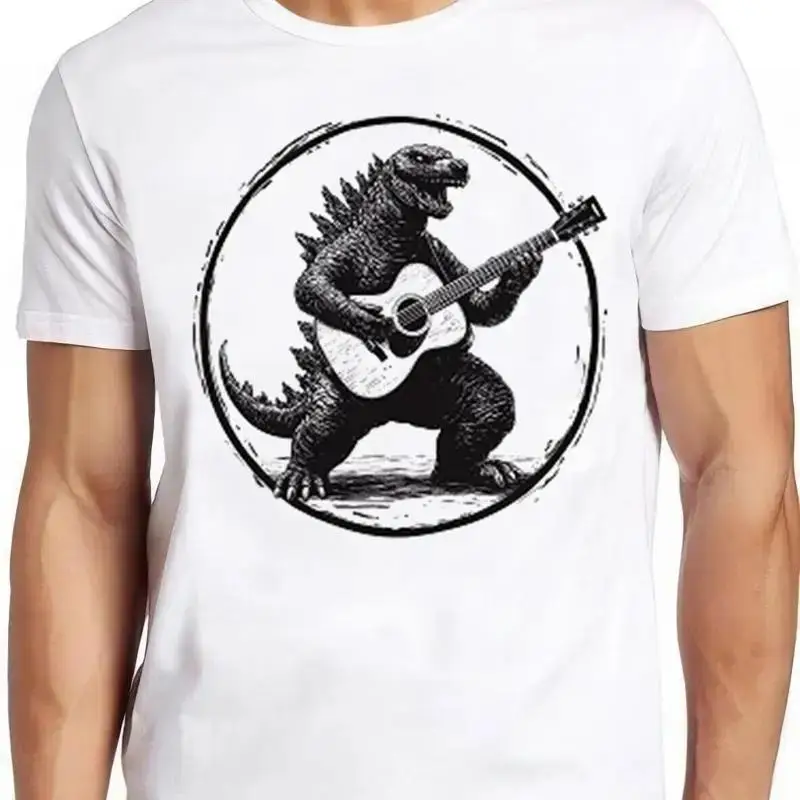 Dinosaur Playing Guitar Sketch Weird Humorous Hilarious Funny Gift T shirt 2253
