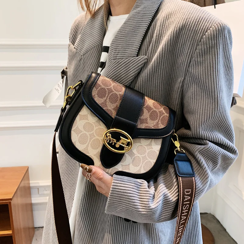Handbag Premium bag Versatile trendy messenger bag women's bag bag bag new wide commuter shoulder strap feeling contrasting
