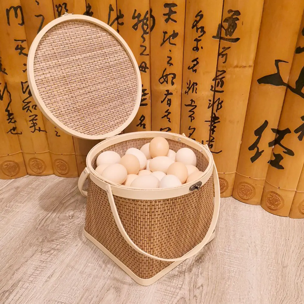 

1Pcs Bamboo Hand-Woven Basket Household Storage Container Multifunctional Flower Fruit Sundries Arrangement Indoor Decoration