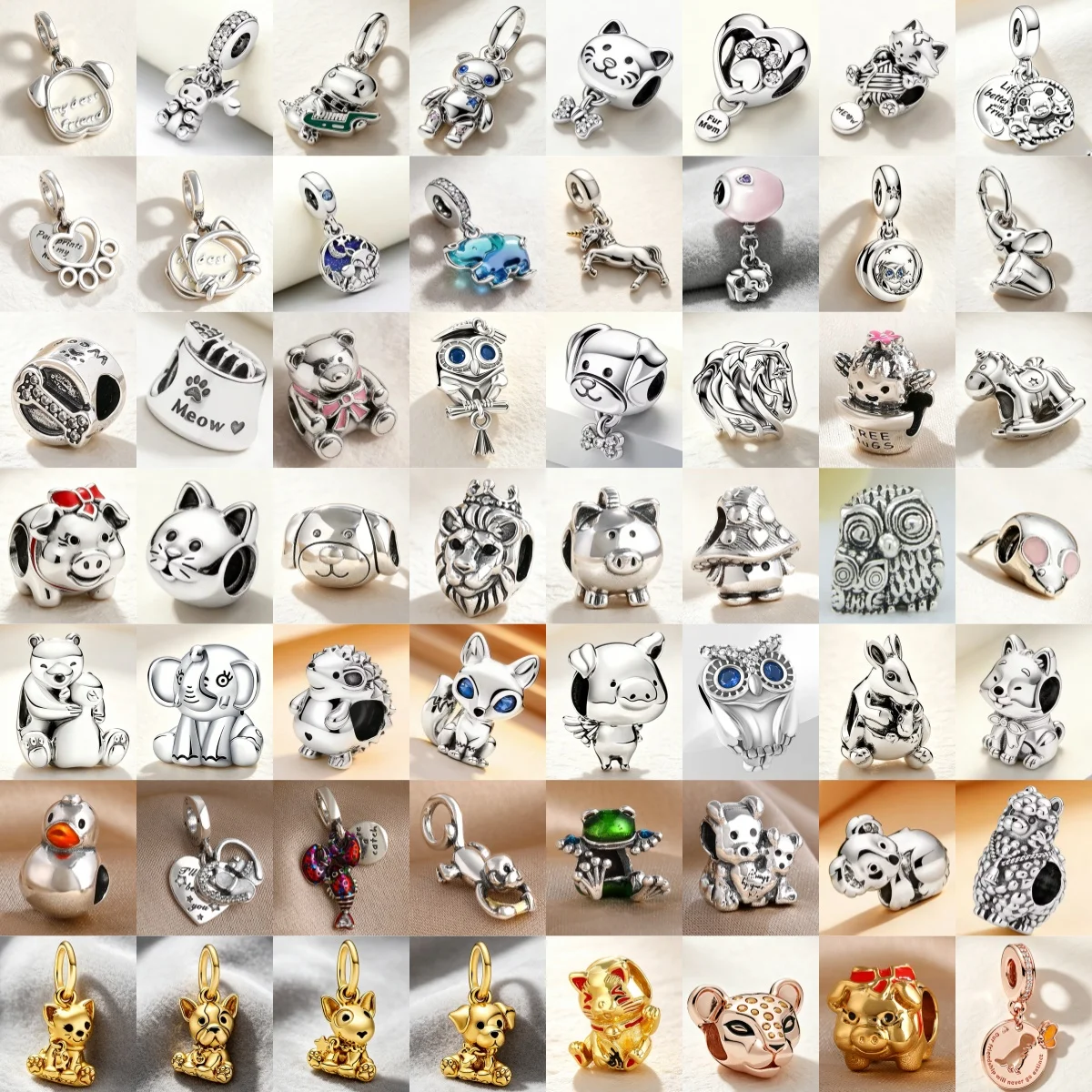 Nuevas cuentas de dijes de animales de plata 925 con motivos de osito, cachorro, gato, cerdito y erizo, ideales para pulseras originales, joyería infantil y regalos.