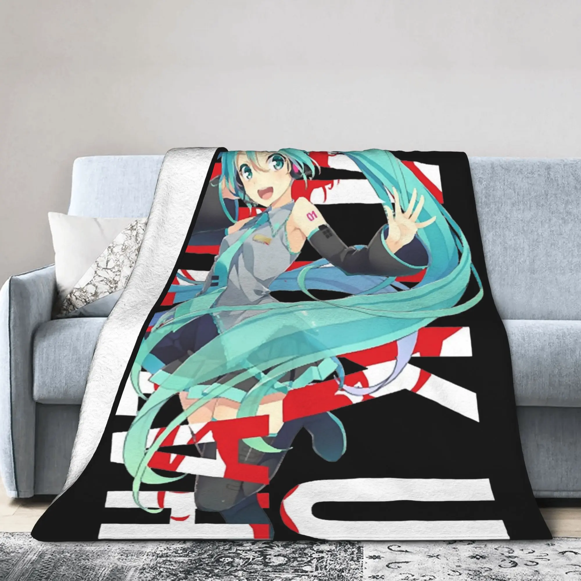 Hatsunes Mikus Blankets Fleece Summer Air Conditioning Anime Multi-function Super Warm Throw Blanket for Home Travel Rug Piece