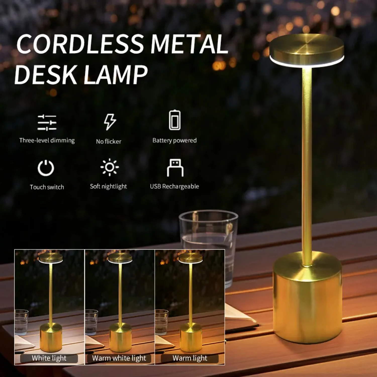 Creative Table Lamp USB Rechargeable Night Light 3 Color Adjustable Temperatures Modern Style  Night Light  Outdoor Decor