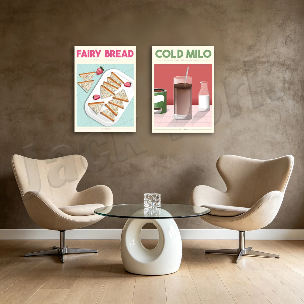 Australian food, fairy bread, cookies, cakes, smashed avocado jam, restaurant wall kitchen decoration poster canvas print