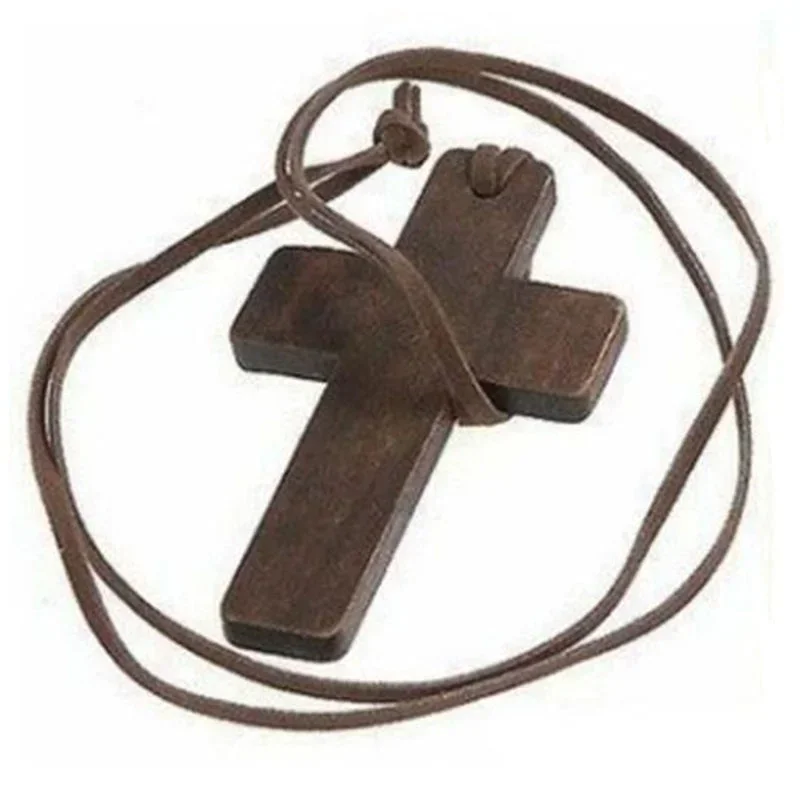 Fashion New Retro Men Women Brown Cross Pendant Christian Religious Wooden Wood Long Chain Sweater Necklaces