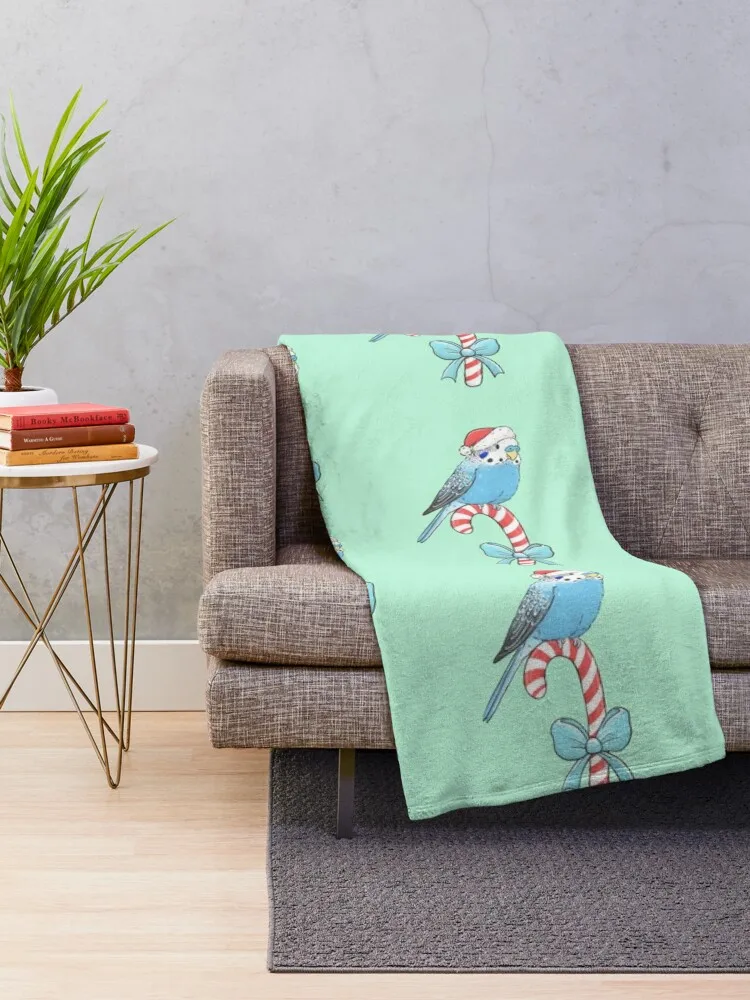 Candy Cane Budgie Throw Blanket warm winter Decorative Sofas Warm Bed Fashionable Blankets