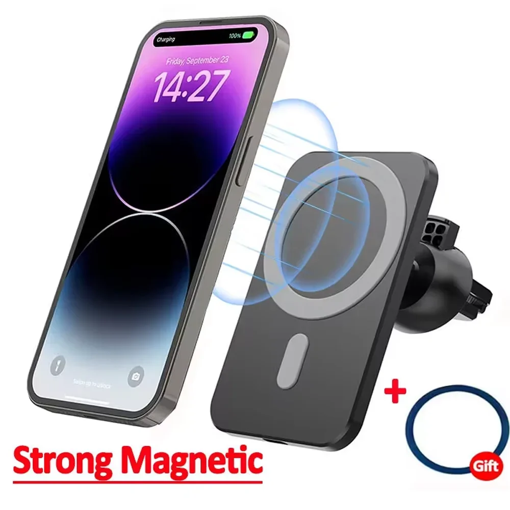 Cargador de coche inalámbrico magnético para MacSafe iPhone 15 14 13 12Pro Max Xiaomi Samsung soporte magnético para salida de aire soporte para teléfono