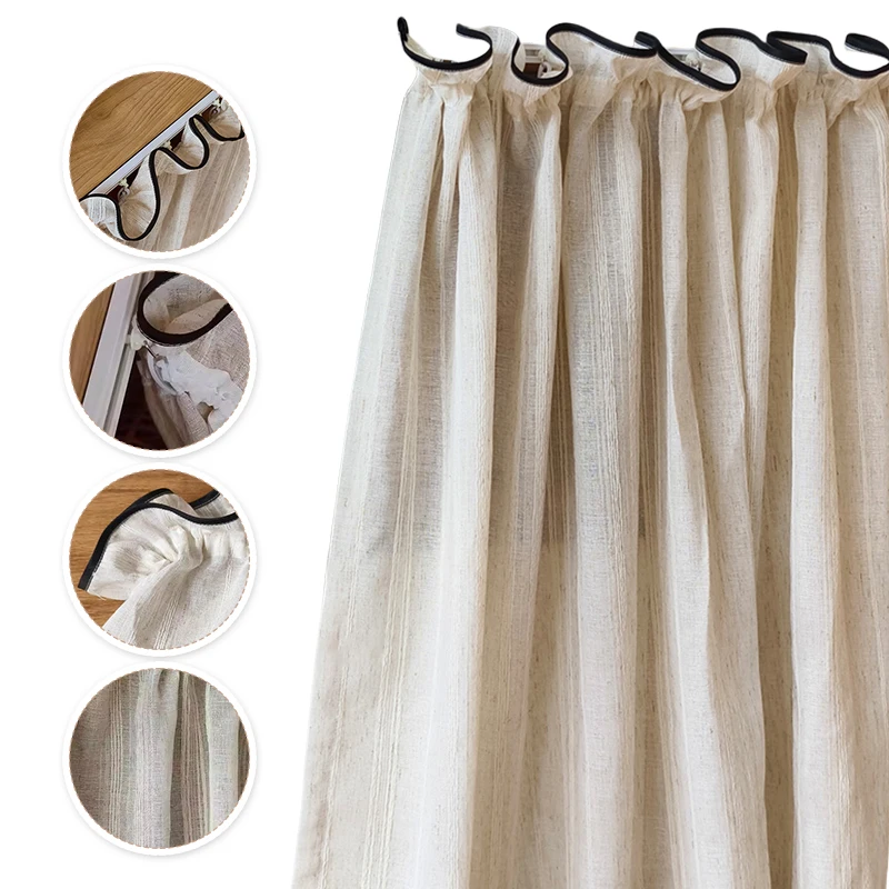 

Japanese Plain Striped Semi-Sheer Cafe Curtain Dust-proof Partition Short Curtain For Living Room Kitchen Cabinet Wardrobe