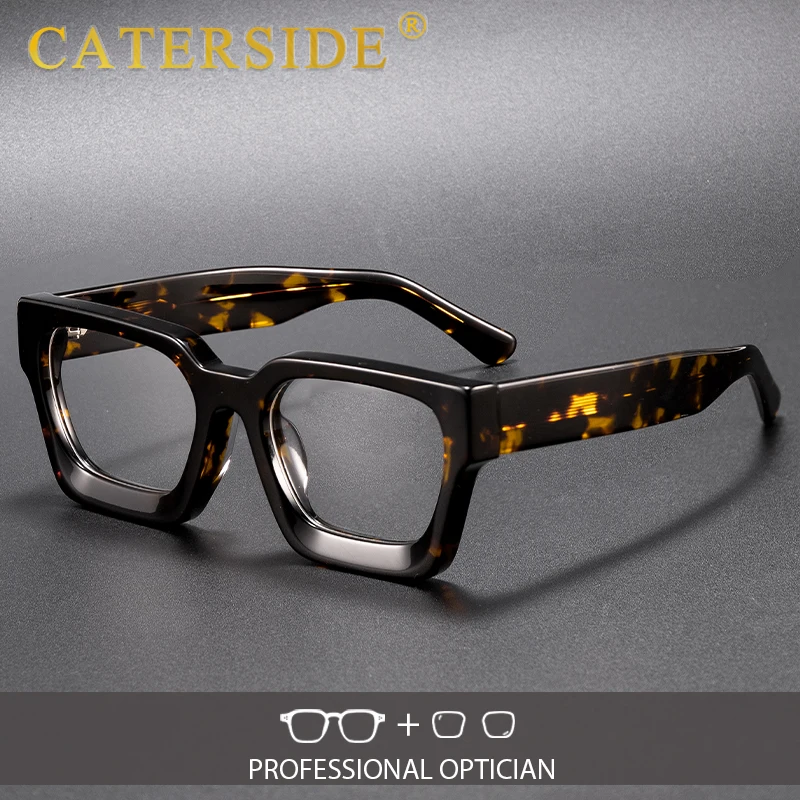 

CATERSIDE Retro Square Men's Optical Glasses High-Quality Acetate Thick Frame Prescription Glasses Women's Daily Reading Glasses