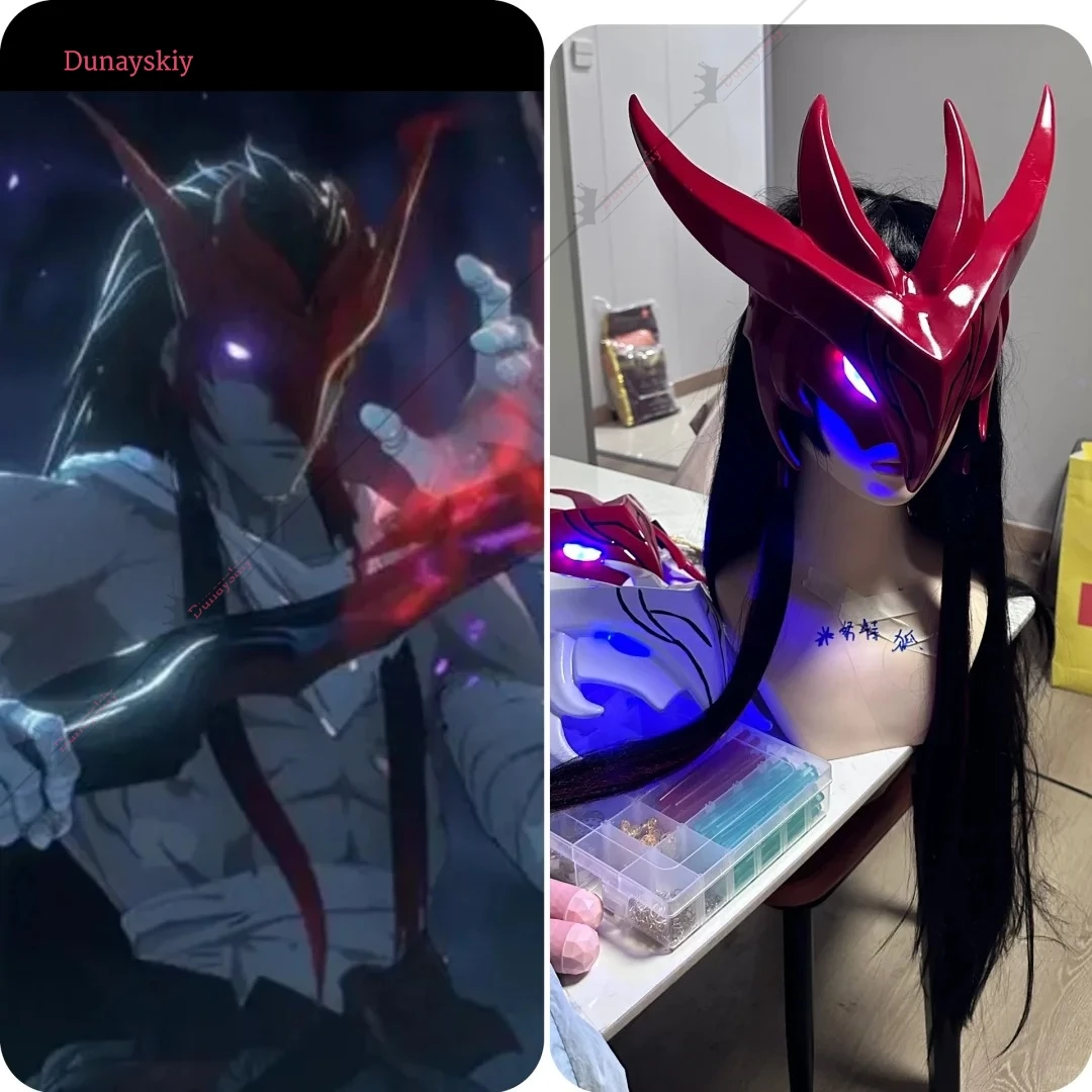 Yone Cosplay Mask Game L*oL The Unforgotten Yone Role Play Resin Red Mask With LED Light Men Halloween Theme Party Dress Up