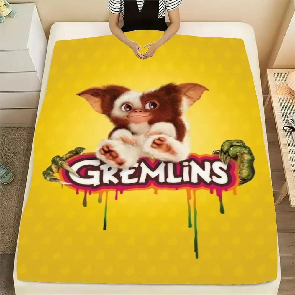Cute Gremlins Movie Blanket - Soft Fluffy Fleece Throw Featuring Adorable Gremlin Character on Vibrant Yellow Background - Perfe