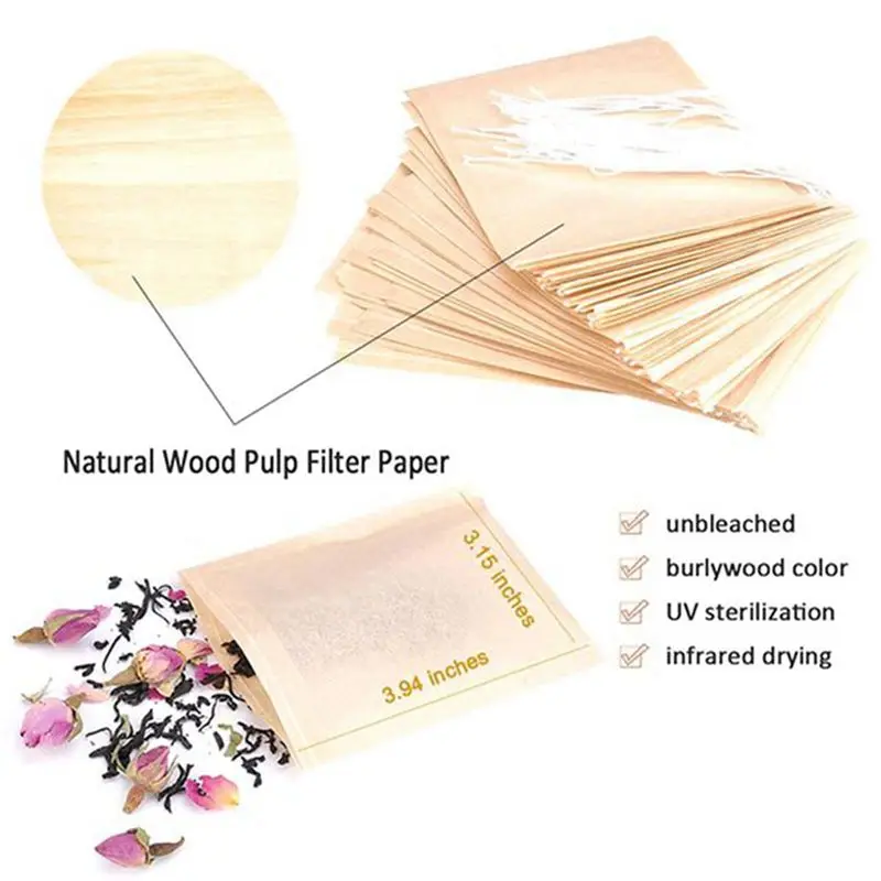 AS60-600 Pcs Tea Filter Bag Disposable Paper Tea Bag With Drawstring Unbleached Paper, Suitable For Loose Leaf Tea And Coffee