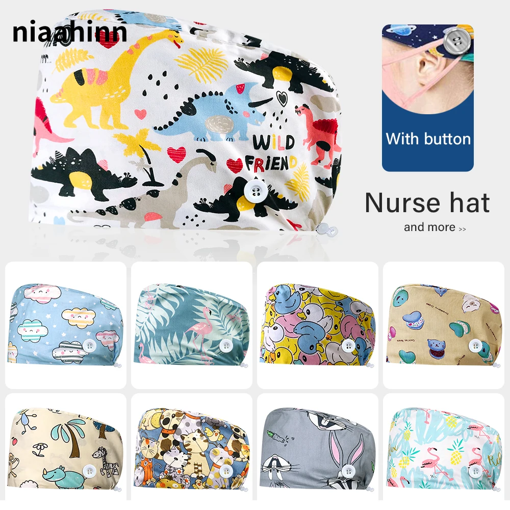 Nurse Scrubs Cap Women Health Workers Frosted Hat Lab Operator Work Cap Beauty Salon Dustjproof Working Hat Adjustable Scrub Cap