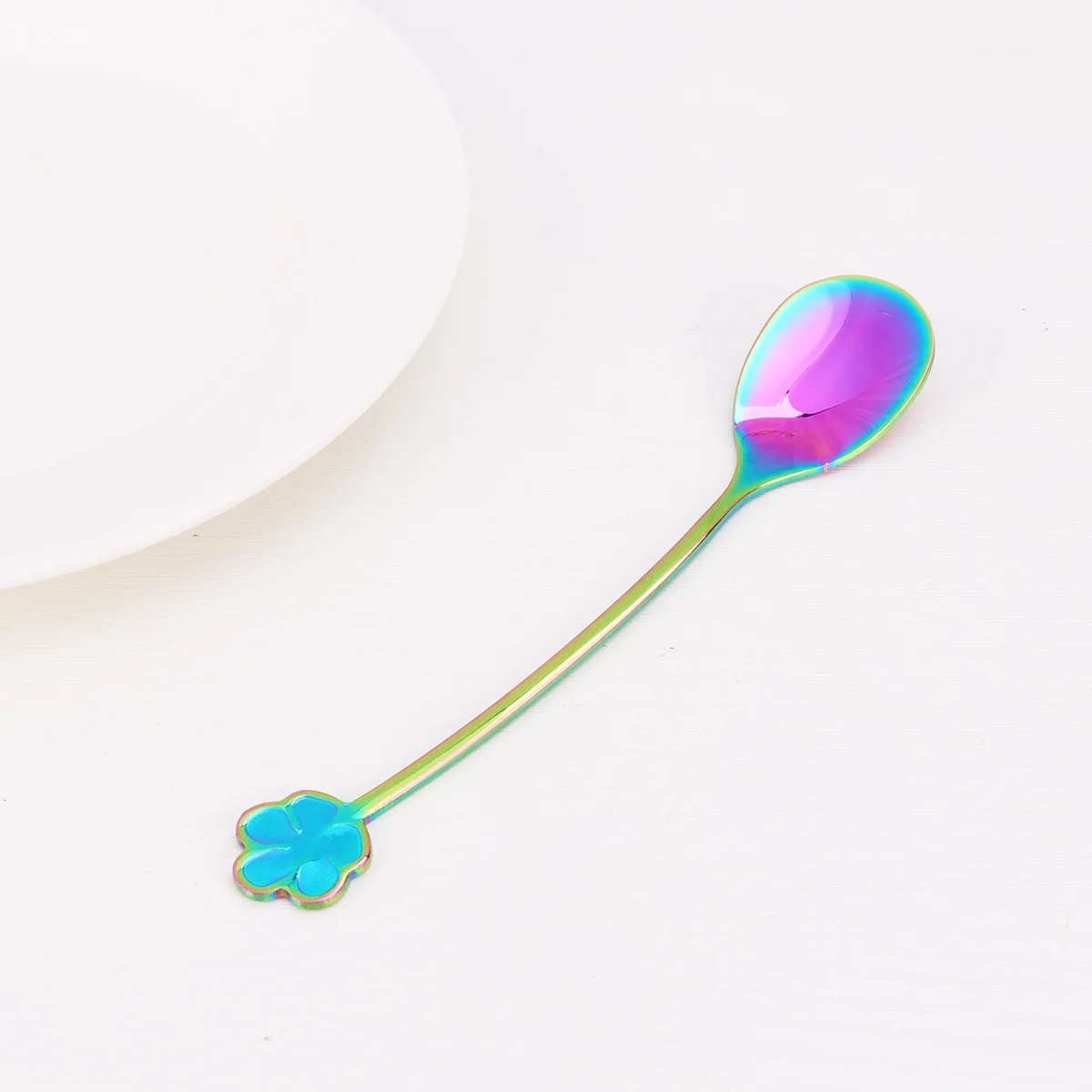 

Stainless Steel Coffee Spoon Thickened Gold Plated Dessert Scoop Unique Four-Leaf Clover Spoon Serving Cakes Home