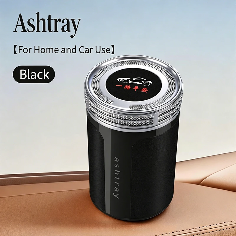 Car Ashtray with Leather Surface and Ceramic Inner Liner, Luxury Sealed Design to Prevent Odor and Ash Dispersion