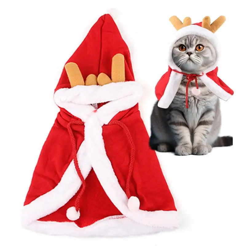 

Pet Christmas Costume Poncho Cape Cute Antlers Santa Claus Cloak Pet Cape Multiple Sizes Dog Costume Puppy Cape Festive Holiday