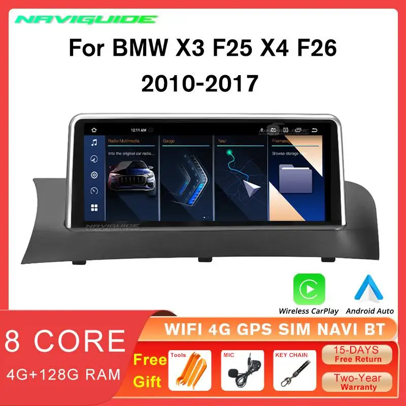 

NAVIGUIDE 10.25" Screen Multimedia For BMW X3 F25 X4 F26 2011-2017 CIC NBT Car Radio Stereo Player Navigation GPS Auto Carplay