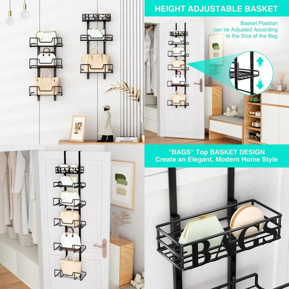 

HapiRm Over Door se Organizer - Adjustable se Storage Rack with Bags Design Metal Basket, Wall Mounted Handbag Organizer, Hangin