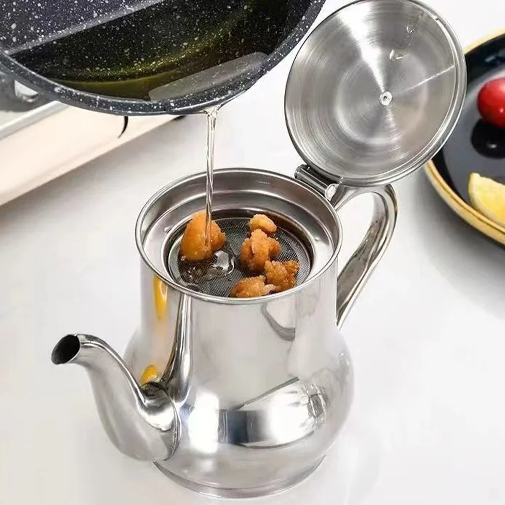 

Stainless Steel Oil Pot Olive Kitchen Canister Grease Container Cooking Utensils Storage Filtering Cup Household