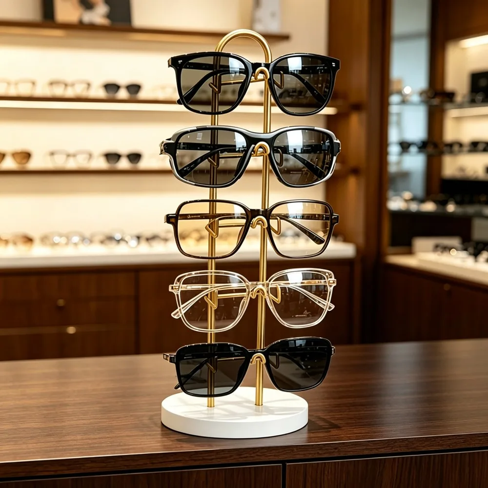 Metal Sunglasses Organizer Rack 5 Tier Eyeglass Holder Stand Desktop Eyewear Display Stand for Home Bedroom Office Retail Store