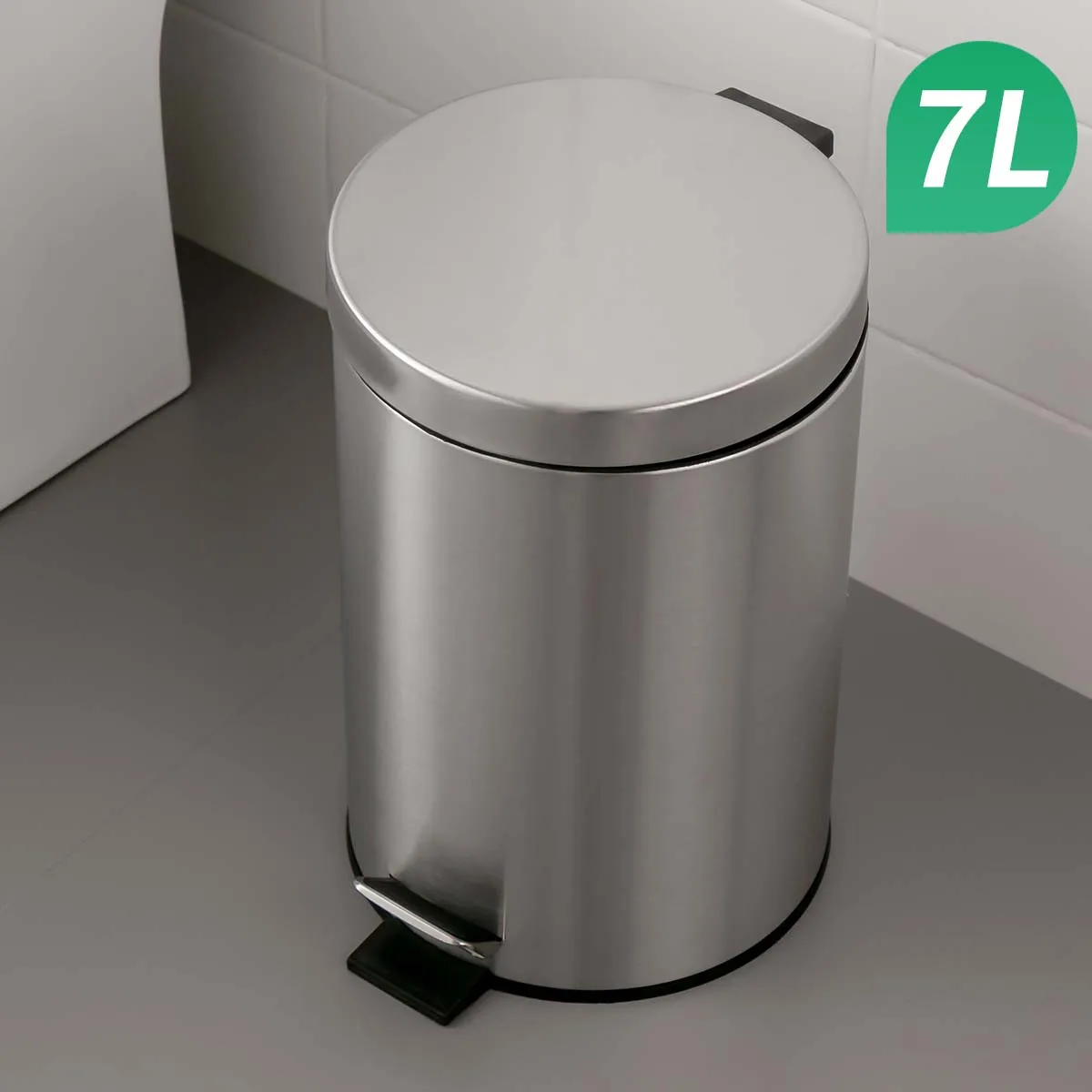 7L Stainless steel pedal trash can Hotel restaurant sanitary bucket Household clamshell with slow drop quiet peel bucket