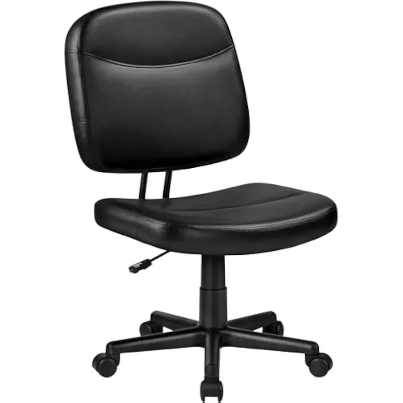 

Armless Office Chair Ergonomic Desk Chair Low Back PU Leather Adjustable Swivel Chair Computer Task Chair, Black
