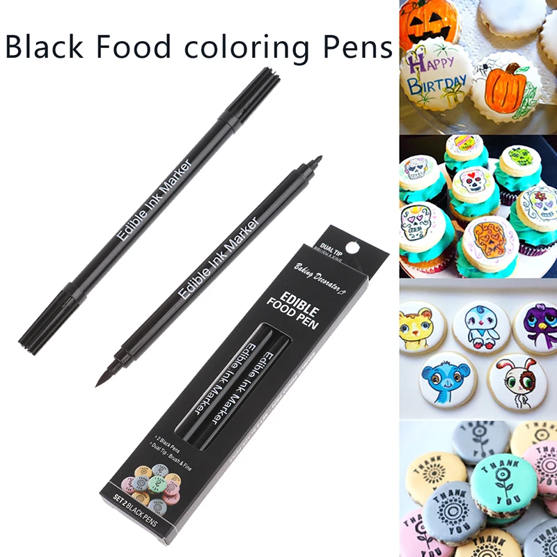 2PCS Black Food coloring Pens Double Sided Food Grade and Edible Marker Writers