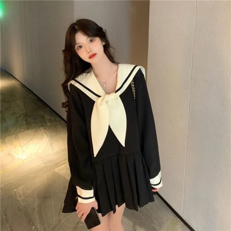 Dresses Women Autumn Design Sailor Collar Simple All-match Comfortable Loose Korean Style Retro Solid Elegant Student Lovely New