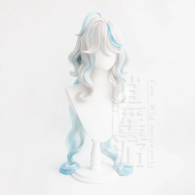 Anime Furina Cosplay Wig Game Genshin Impact 100CM Blue White Heat Resistant Synthetic Hair Halloween Party Cosplay Wigs+Wig Cap