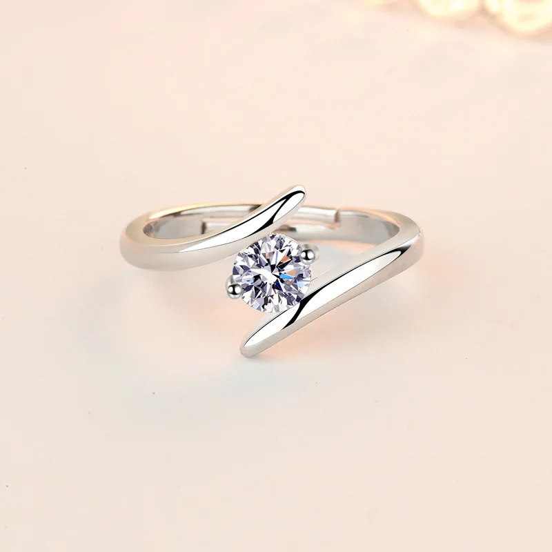 Women's 925 Sterling Silver Zircon Adjustable Engagement Ring, Elegant