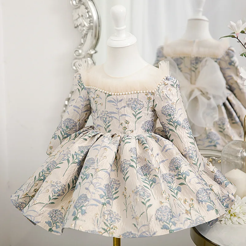 Children's Dress Princess Dress Girls High-end Dress2025New Performance Costume Long Sleeve Little Girl Birthday Puff Dress